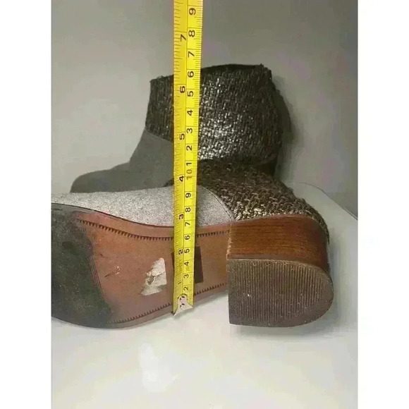 Toms Womens Leila Bootie Grey Felt Shine Zip Up Size 9 Shoes Boots Block Heel - Picture 14 of 16